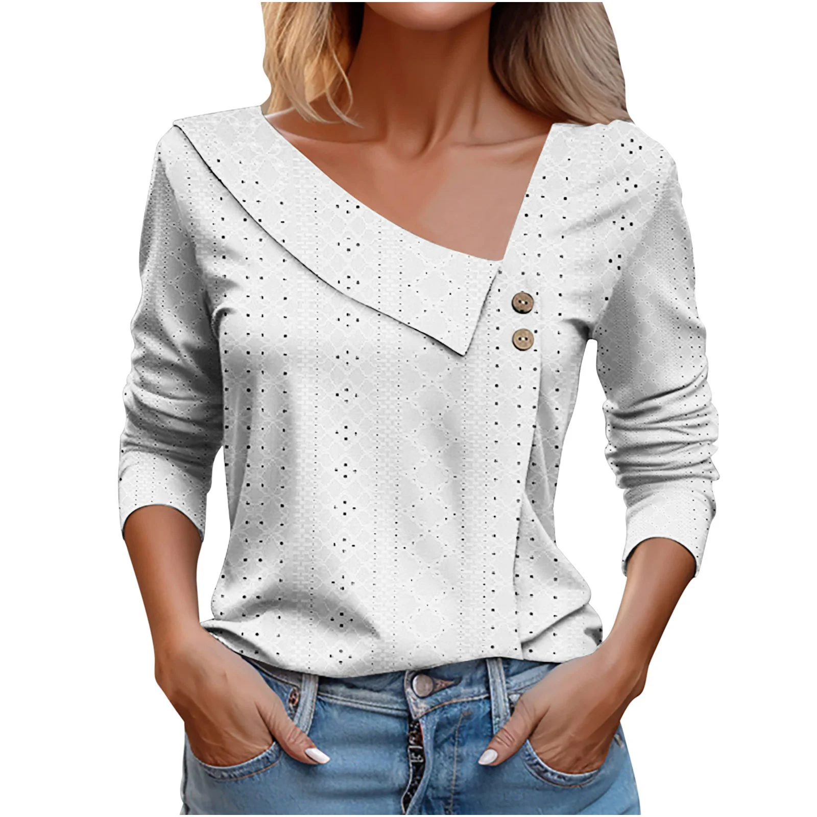 Women Plain Asymmetrical Casual Long Sleeve T-shirt