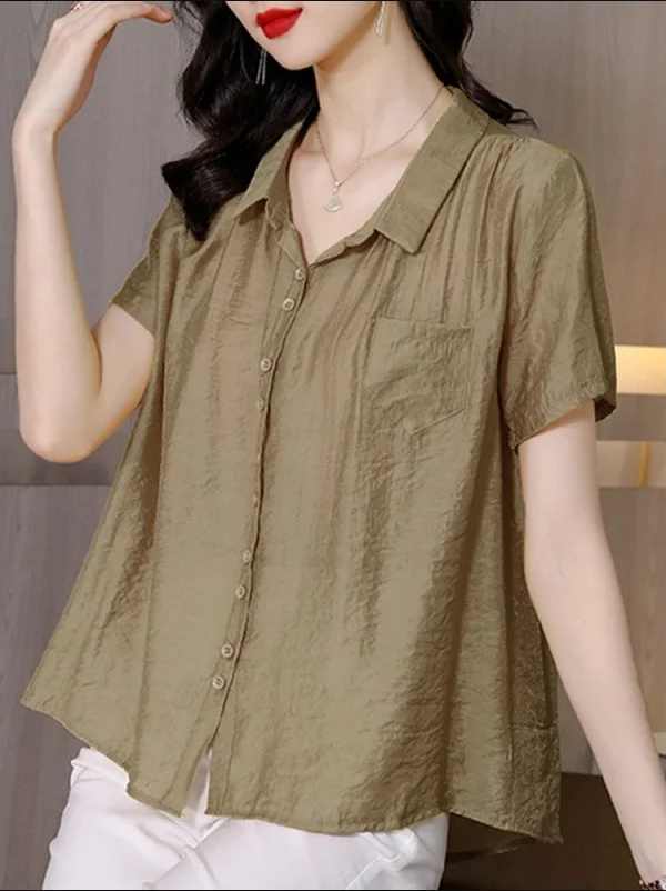 Cotton Shawl Collar Casual Blouse