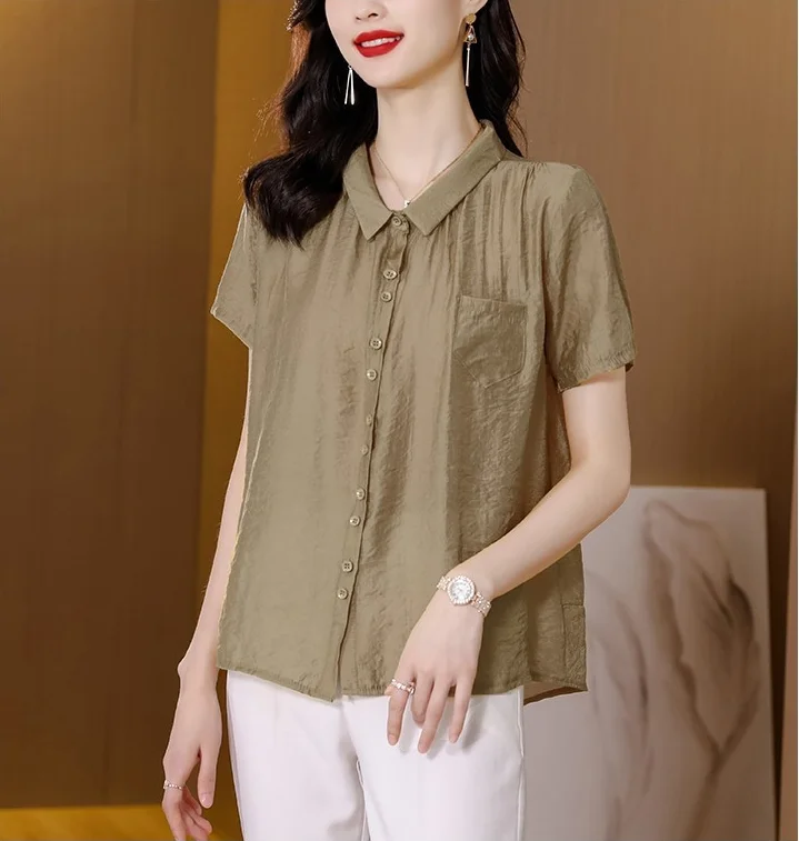 Cotton Shawl Collar Casual Blouse