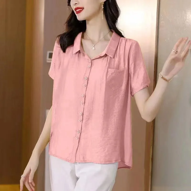 Cotton Shawl Collar Casual Blouse