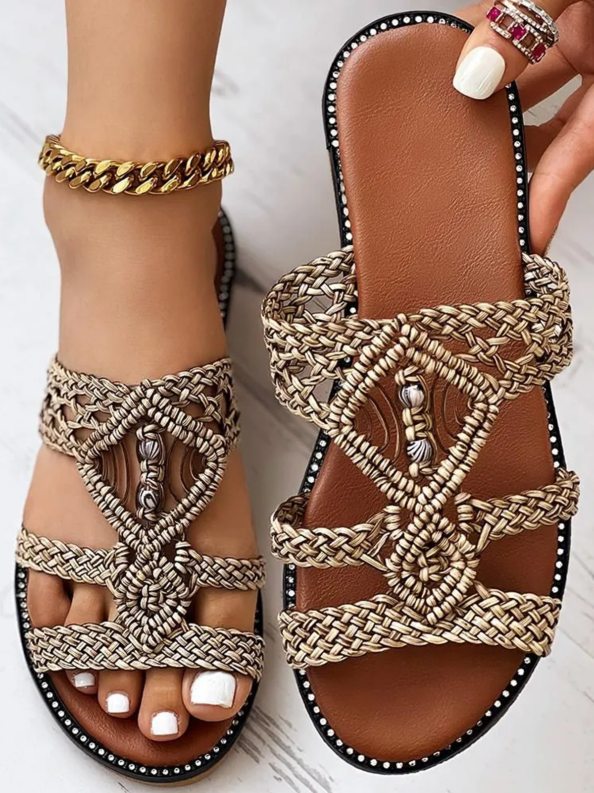 Summer Plain Boho Pu Slide Sandals