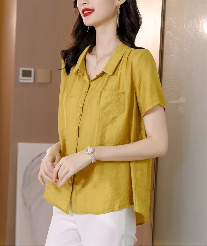 Cotton Shawl Collar Casual Blouse