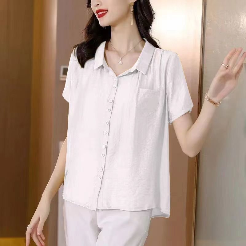 Cotton Shawl Collar Casual Blouse