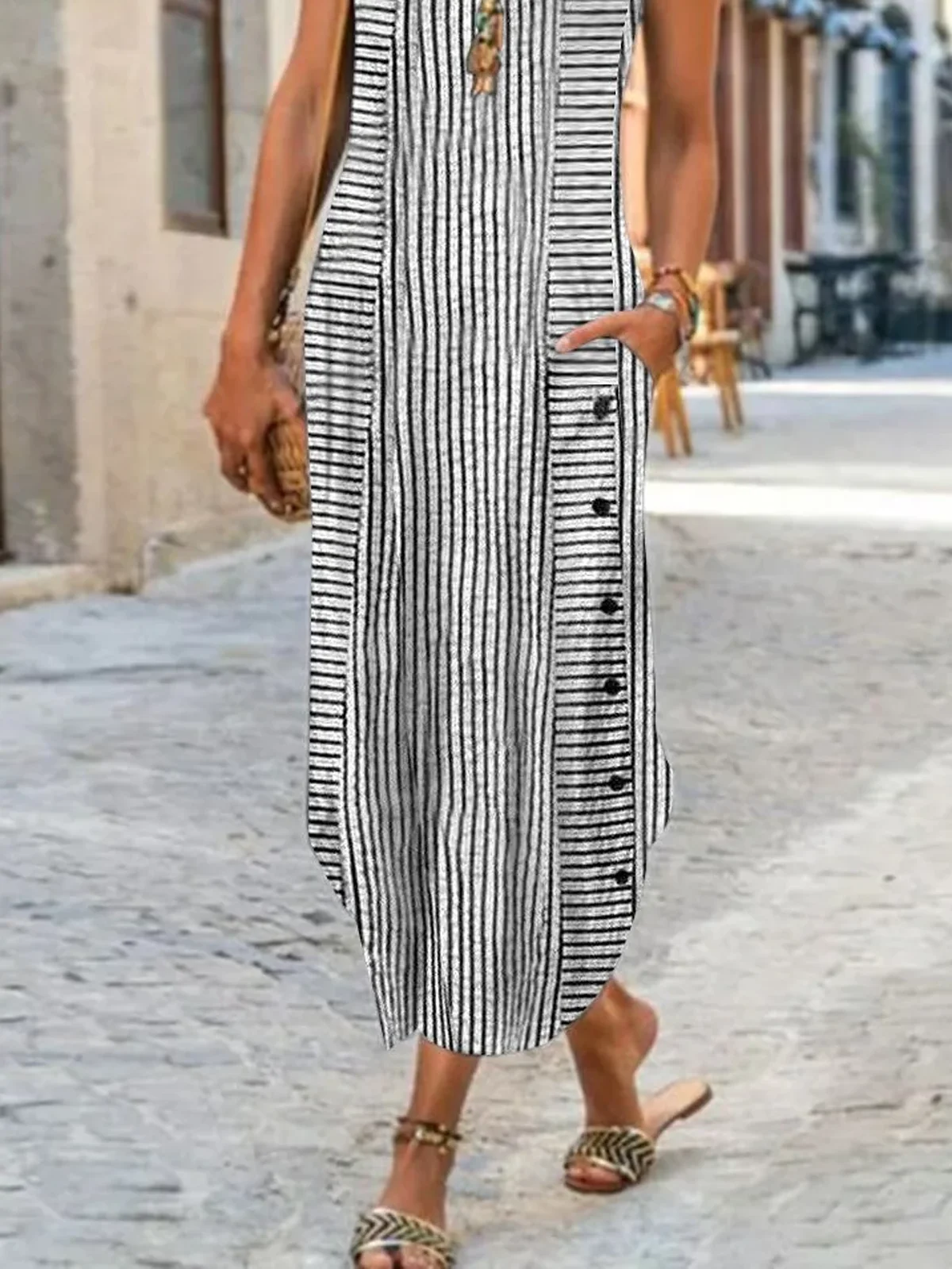 Casual Loose Striped Dress With No