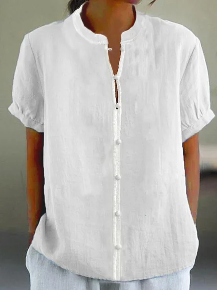 Casual Cotton Plain Loose Blouse