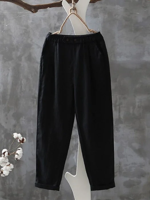 Women's Chinos Baggy Pants Cotton Side Pockets Baggy Mid Waist Ankle-Length