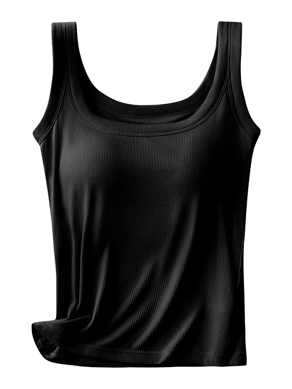 Casual Knitted Crew Neck Plain Tank Top