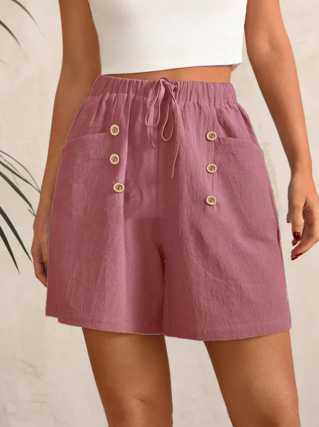 Plain Cotton And Linen Loose Casual Shorts