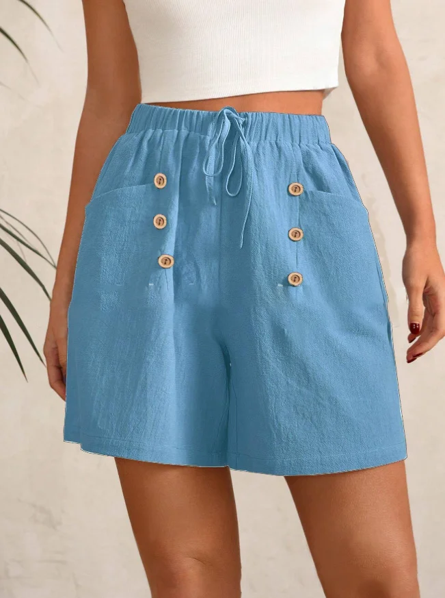 Plain Cotton And Linen Loose Casual Shorts