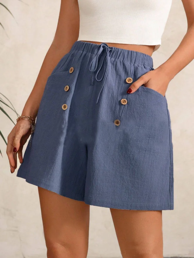 Plain Cotton And Linen Loose Casual Shorts