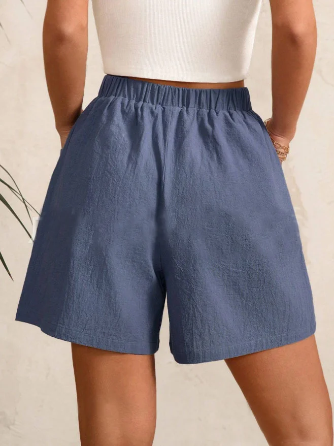 Plain Cotton And Linen Loose Casual Shorts