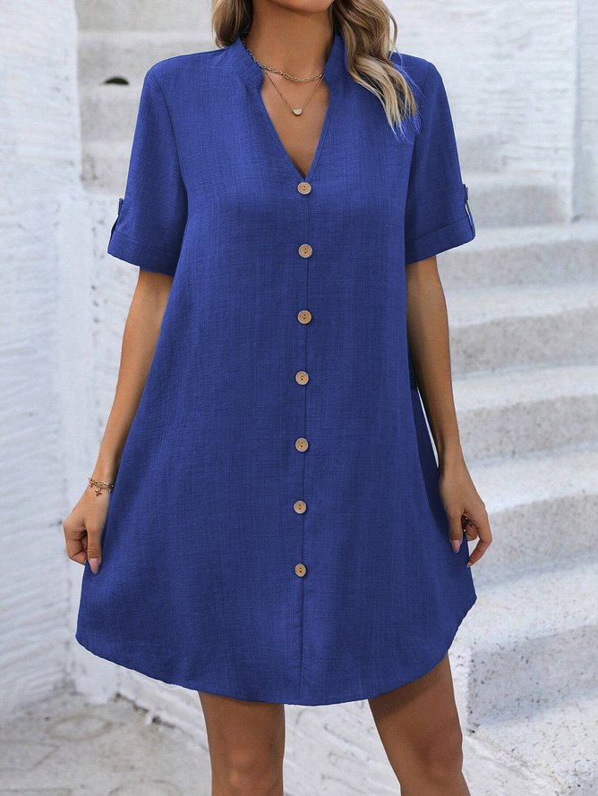 V Neck Buckle Casual Dress With No