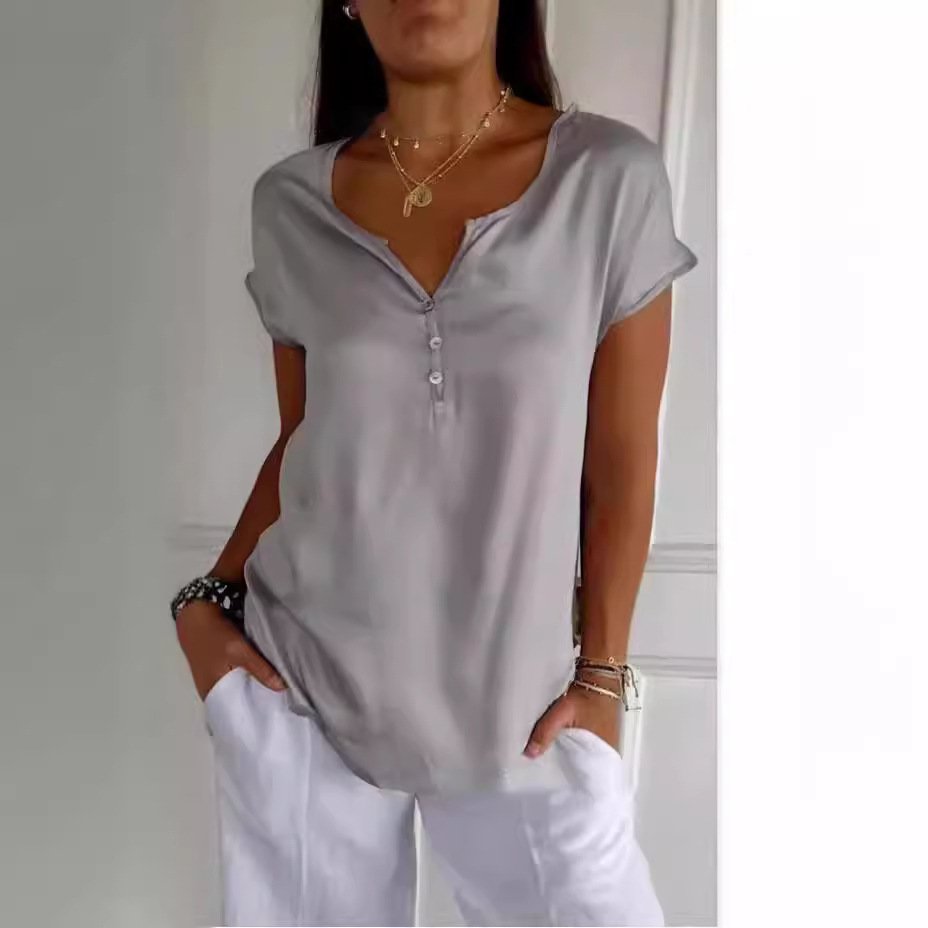 V Neck Plain Casual Blouse