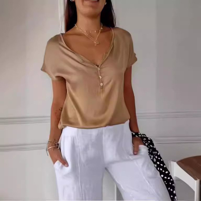 V Neck Plain Casual Blouse