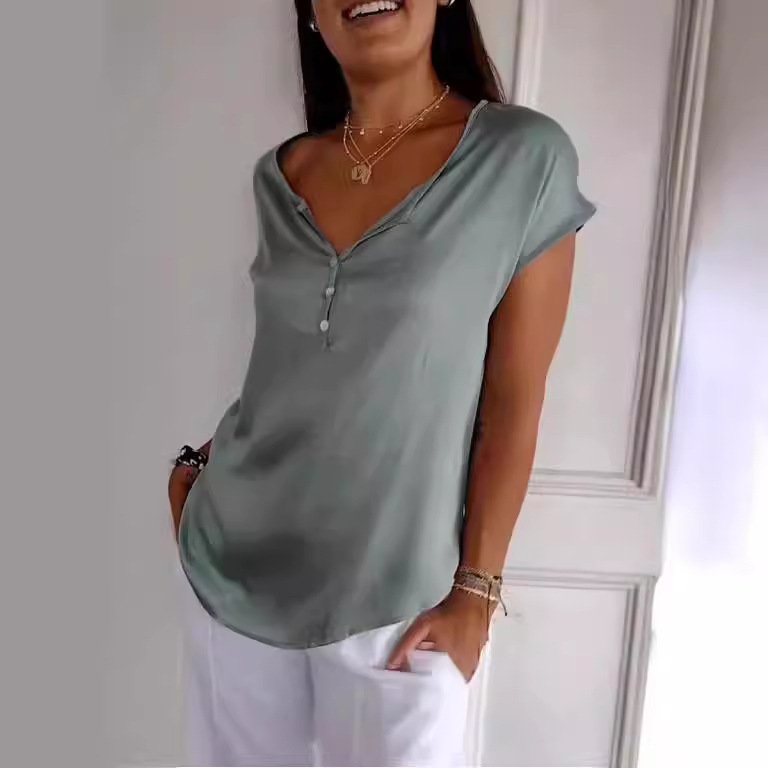 V Neck Plain Casual Blouse