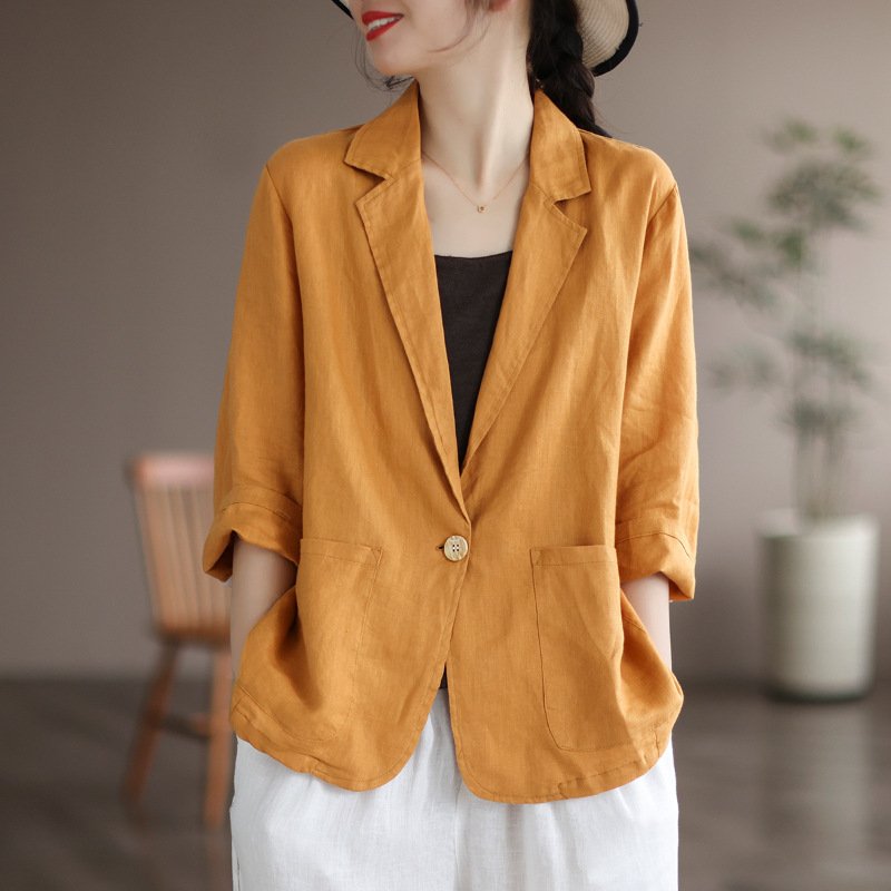 Plain Lapel Collar Casual Loose Blazer