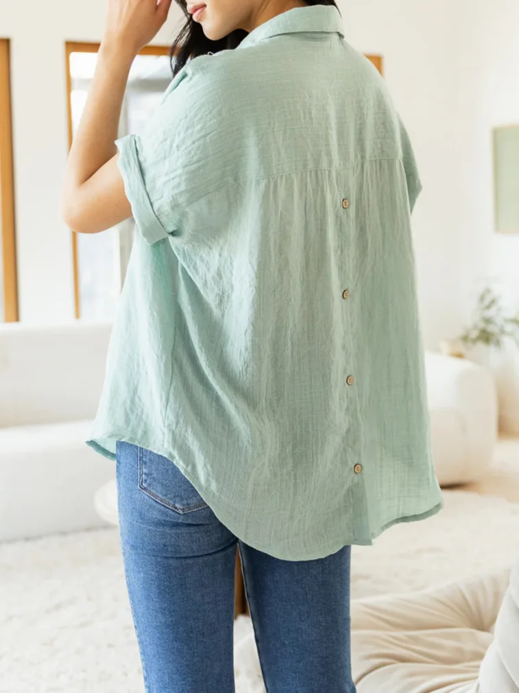 Plain Cotton Loose Vacation Blouse