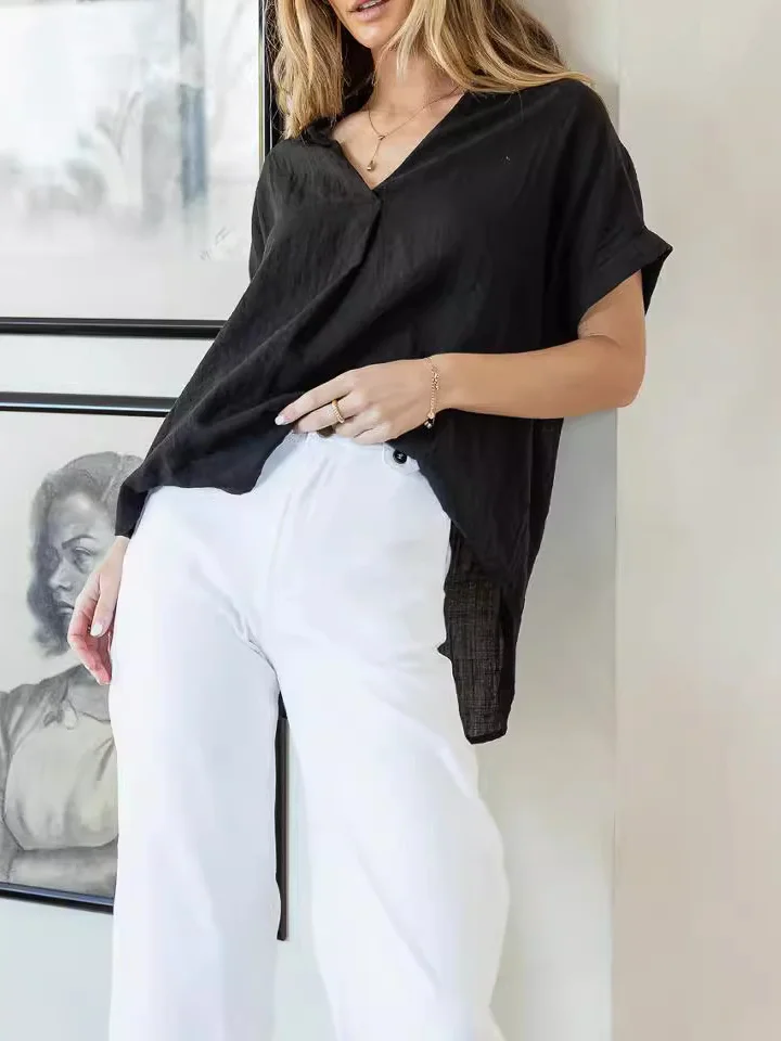 Plain Cotton Loose Vacation Blouse