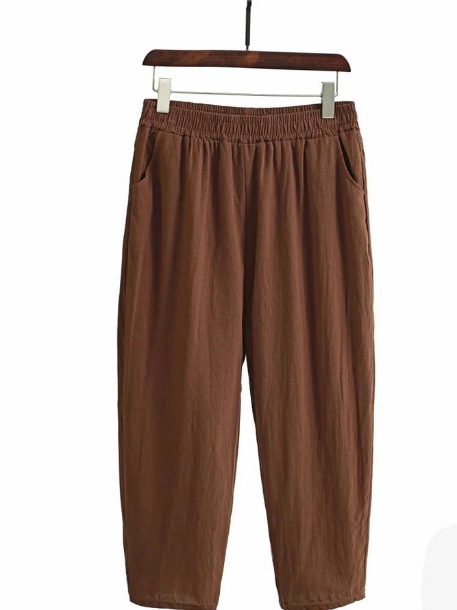 Plain Casual Cotton Pants