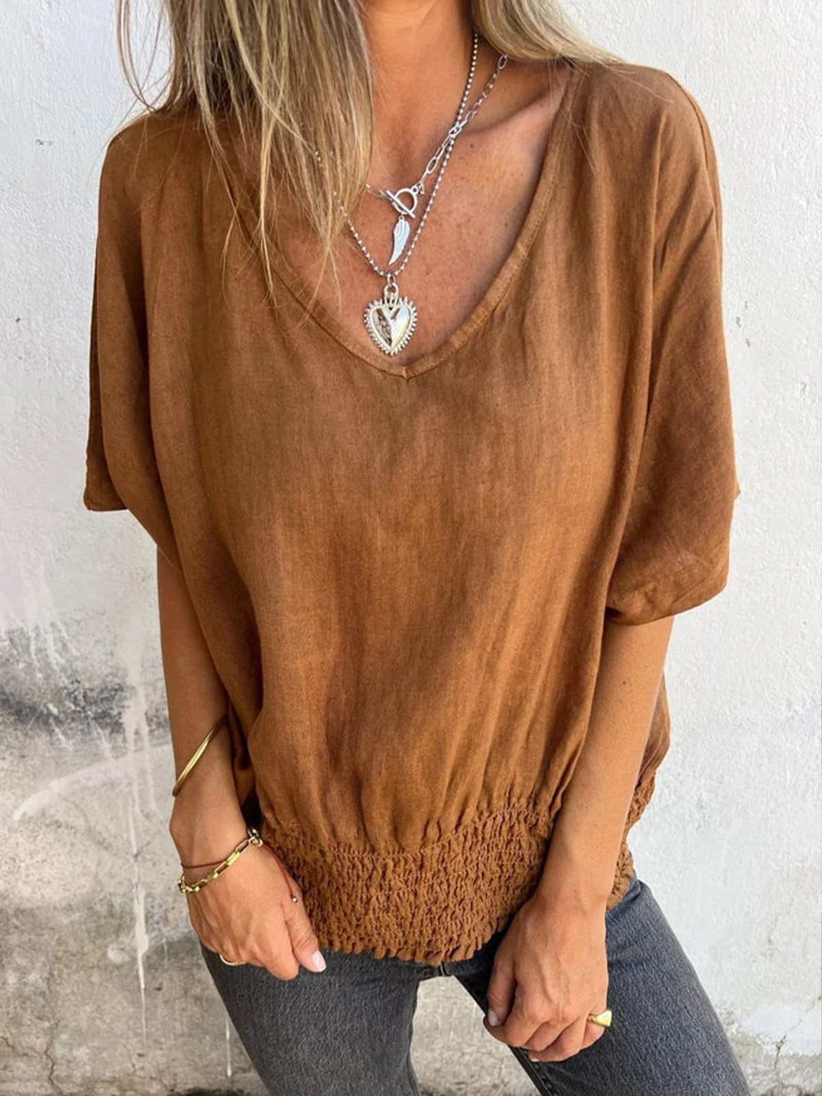 V Neck Casual Blouse