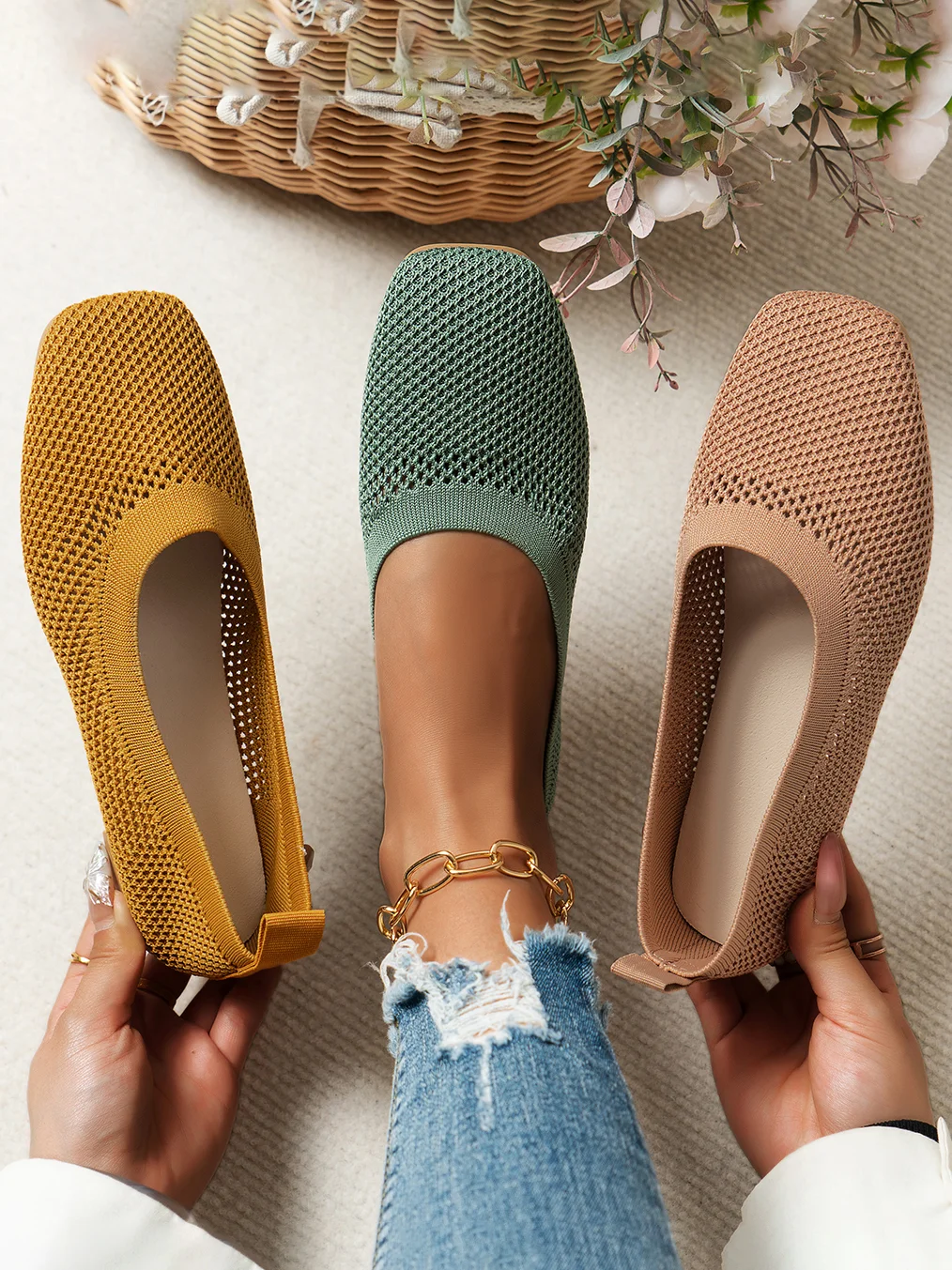 Casual Mesh Fabric Plain Shallow Shoes