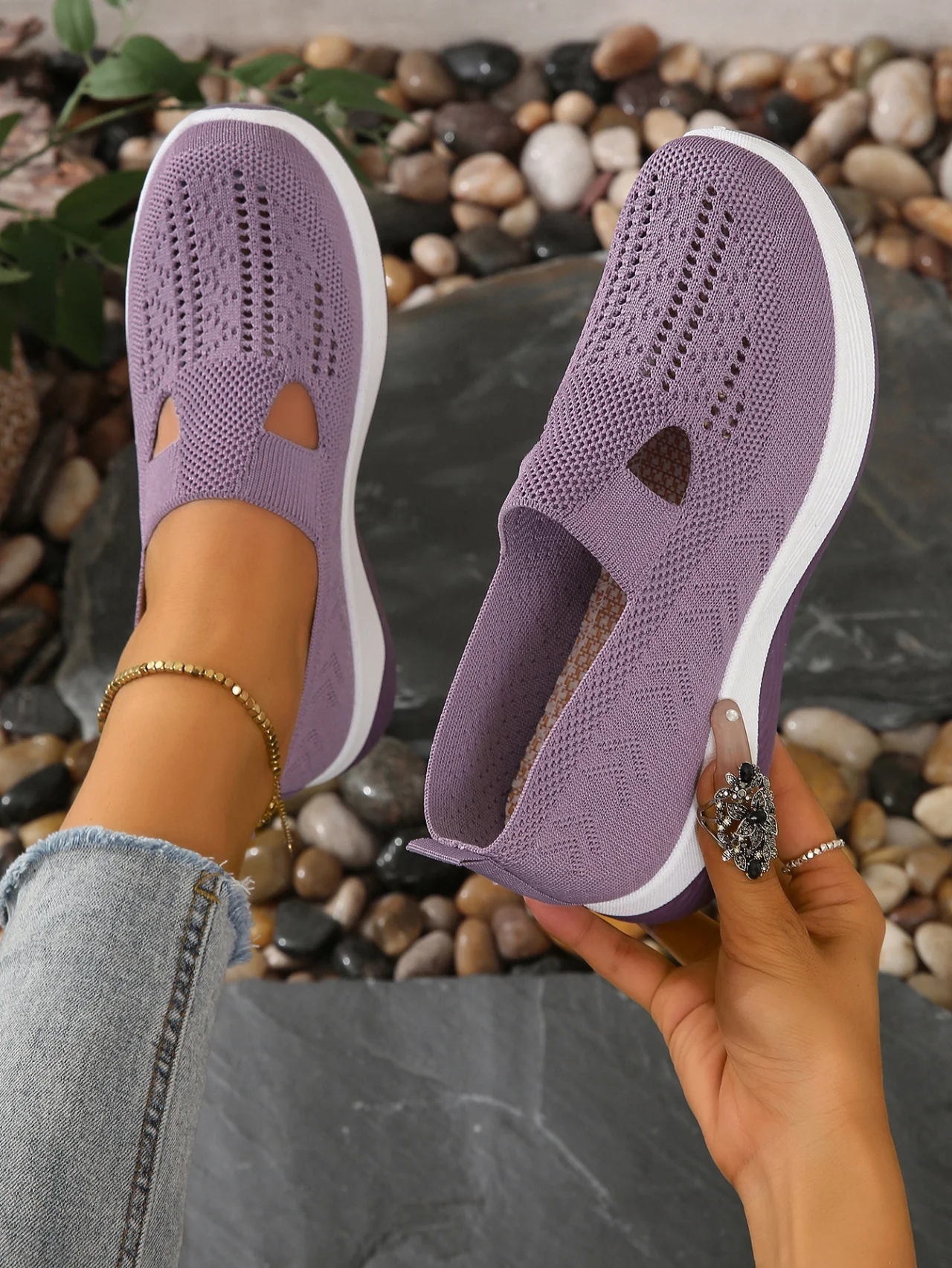 Mesh Fabric Casual Plain Shallow Shoes