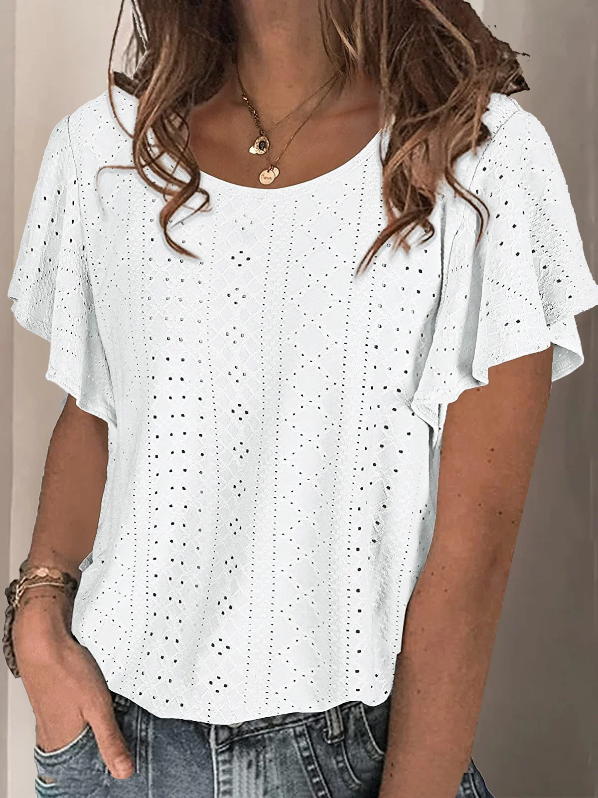 Women Plain Crew Neck Casual Short Sleeve T-shirt