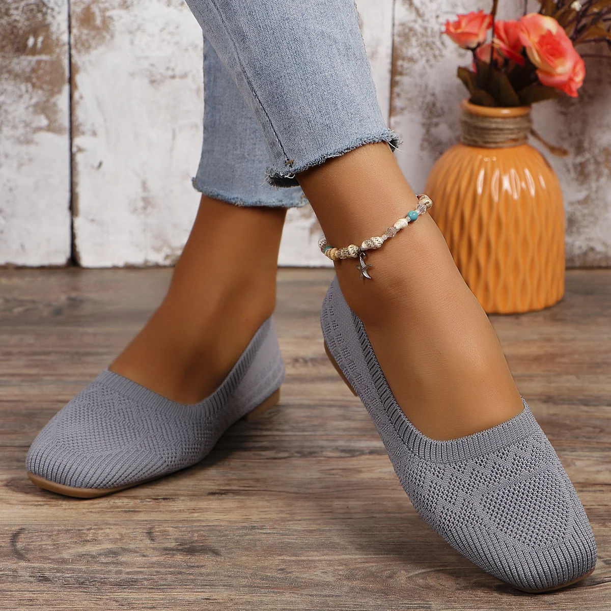 All Season Wedge Heel Plain Mesh Fabric Shallow Shoes