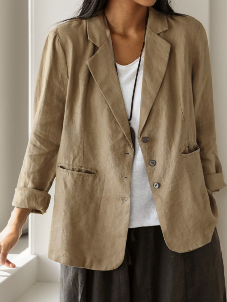 Shawl Collar Loose Casual Cotton And Linen Blazer