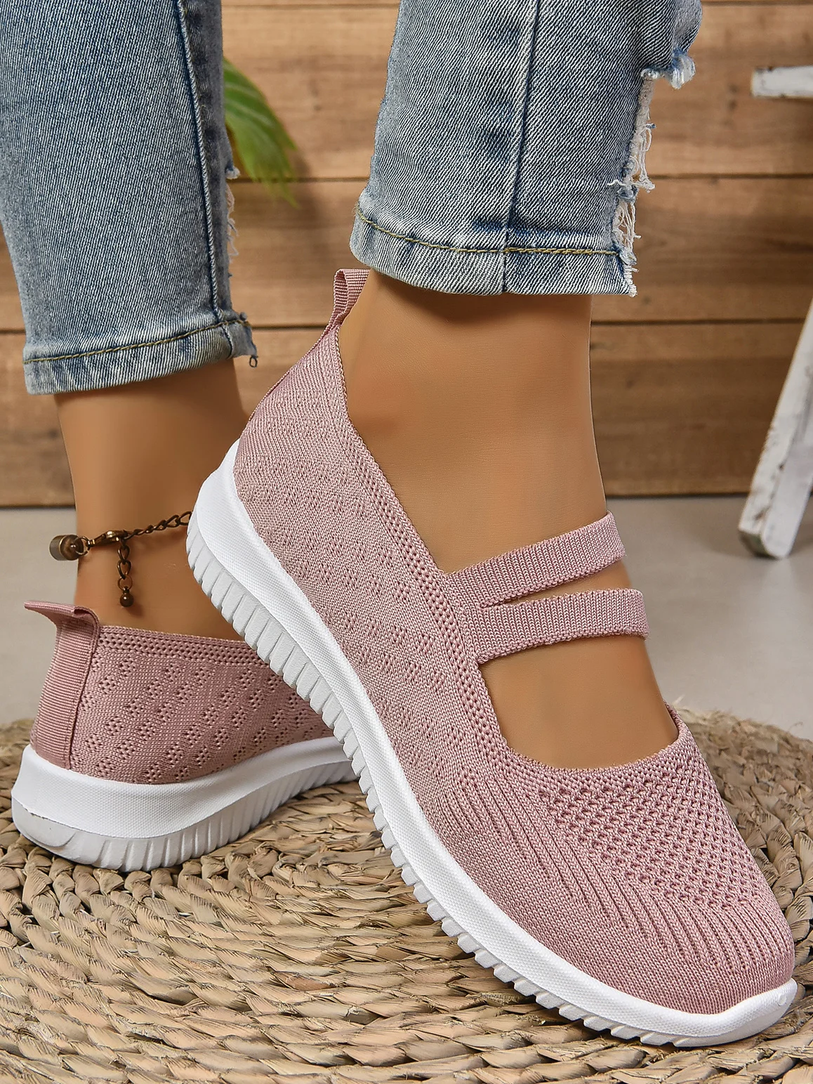 Casual Plain Mesh Fabric Wedge Heel Shallow Shoes