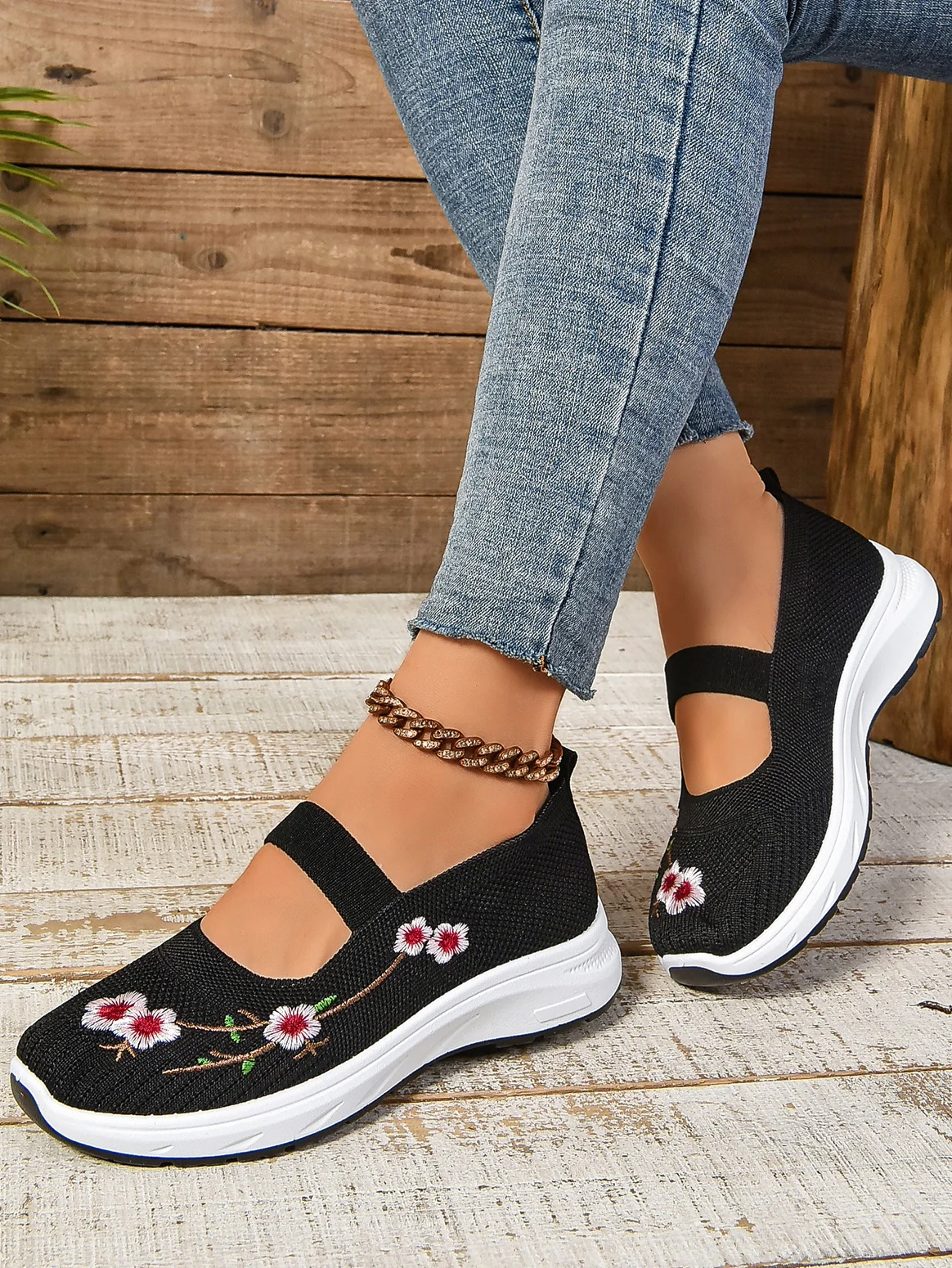 All Season Mesh Fabric Floral Shallow Shoes