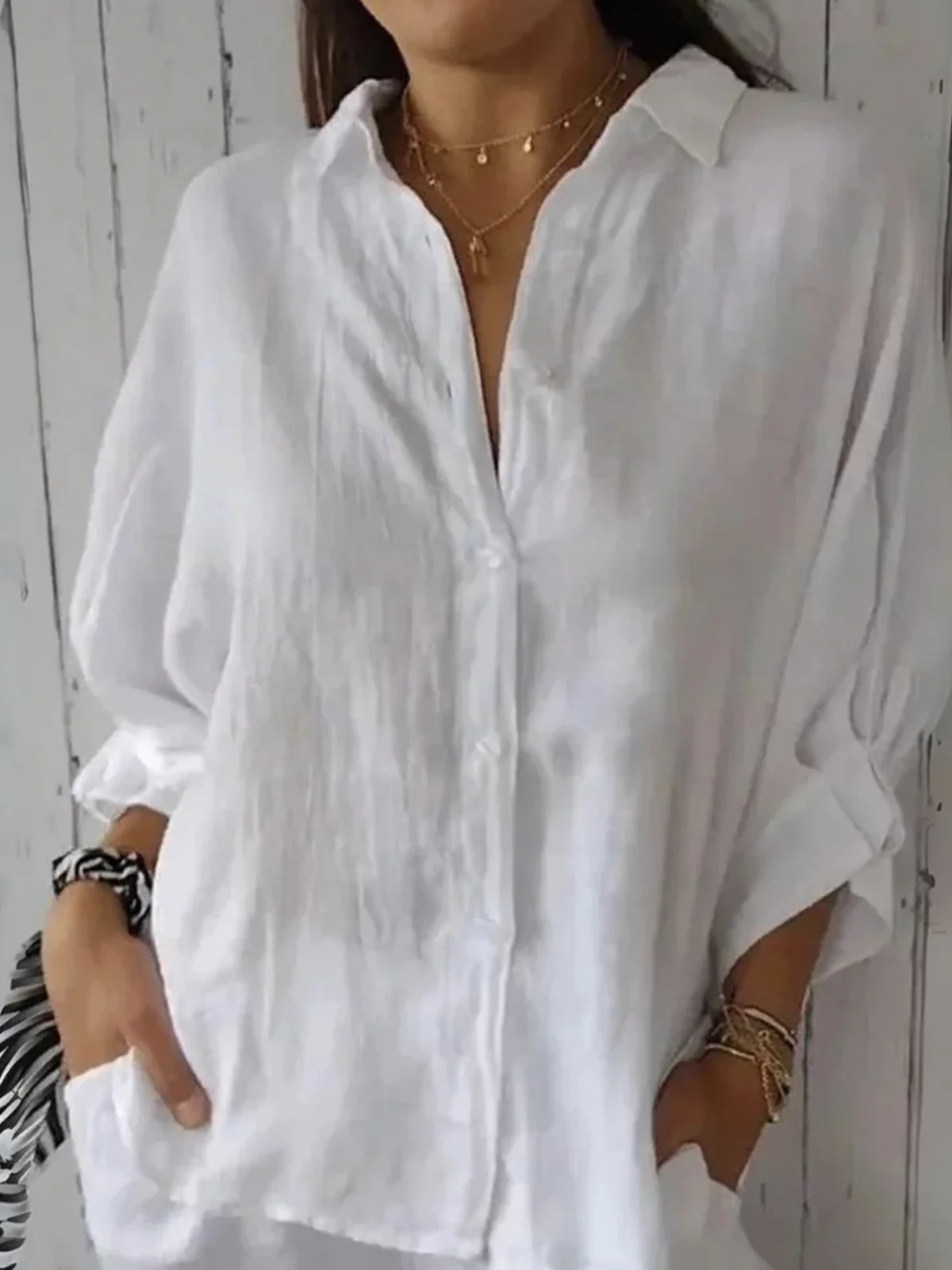 Women's Shirt Blouse Cotton Button Daily Casual Long Sleeve V Neck