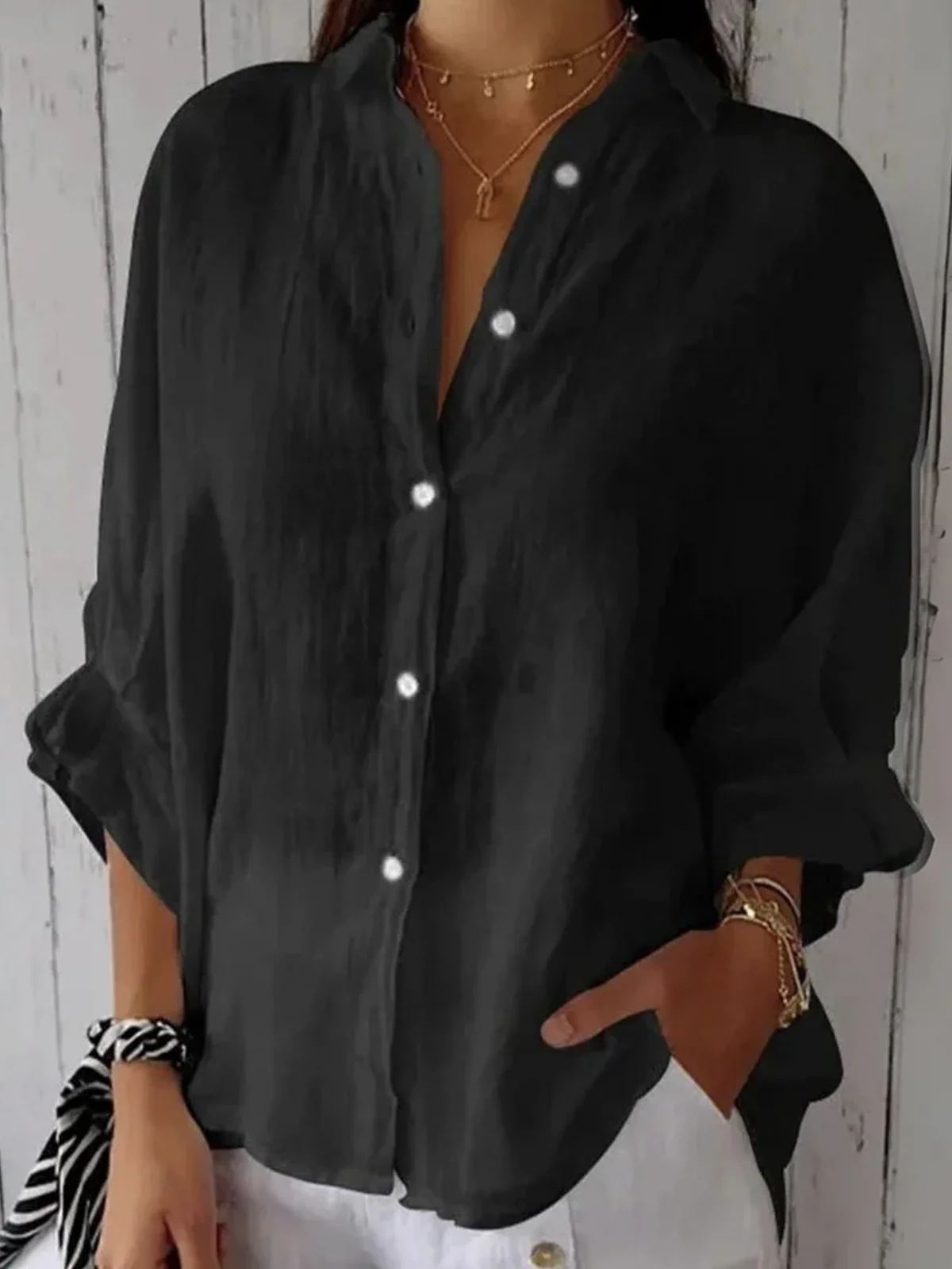 Women's Shirt Blouse Cotton Button Daily Casual Long Sleeve V Neck