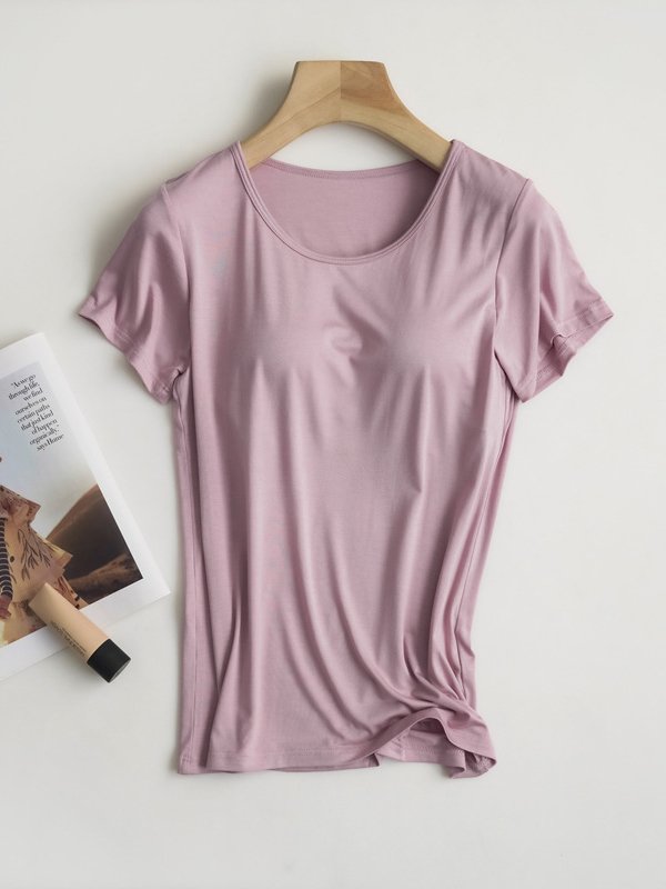 Women Plain Crew Neck Casual Short Sleeve T-shirt