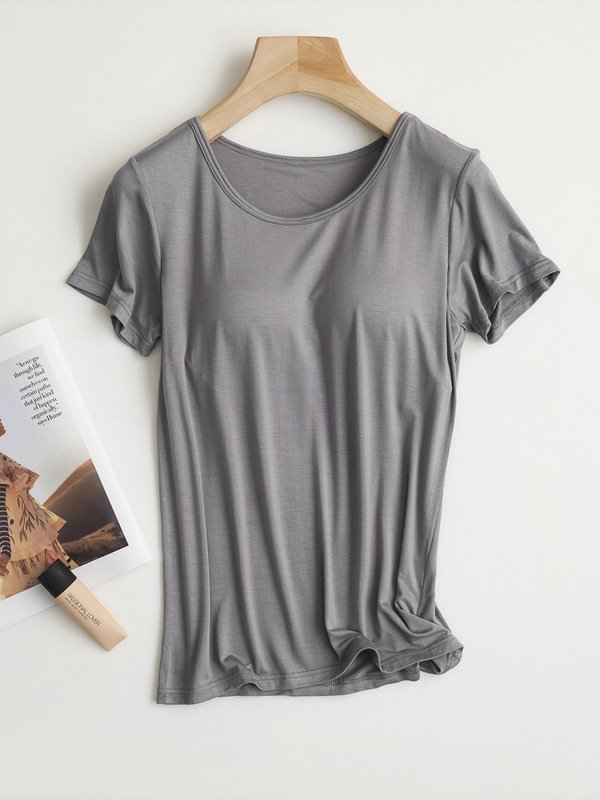 Women Plain Crew Neck Casual Short Sleeve T-shirt