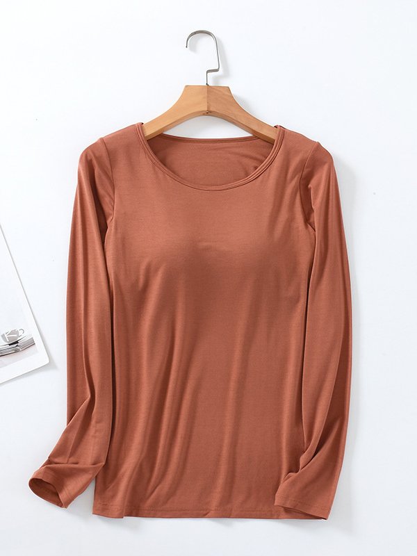 Women Plain Crew Neck Casual Long Sleeve T-shirt