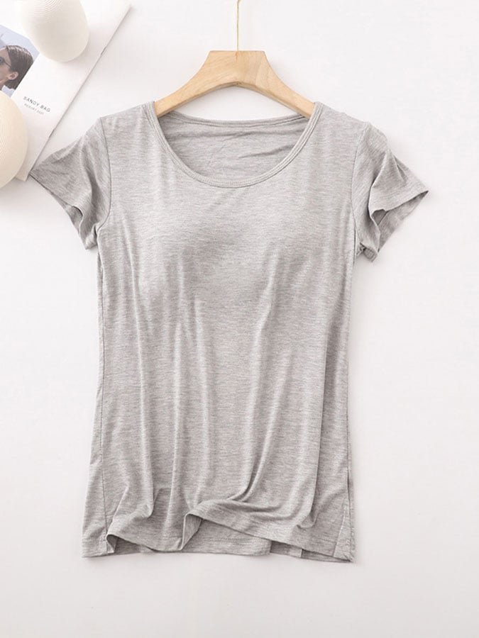 Women Plain Crew Neck Casual Short Sleeve T-shirt