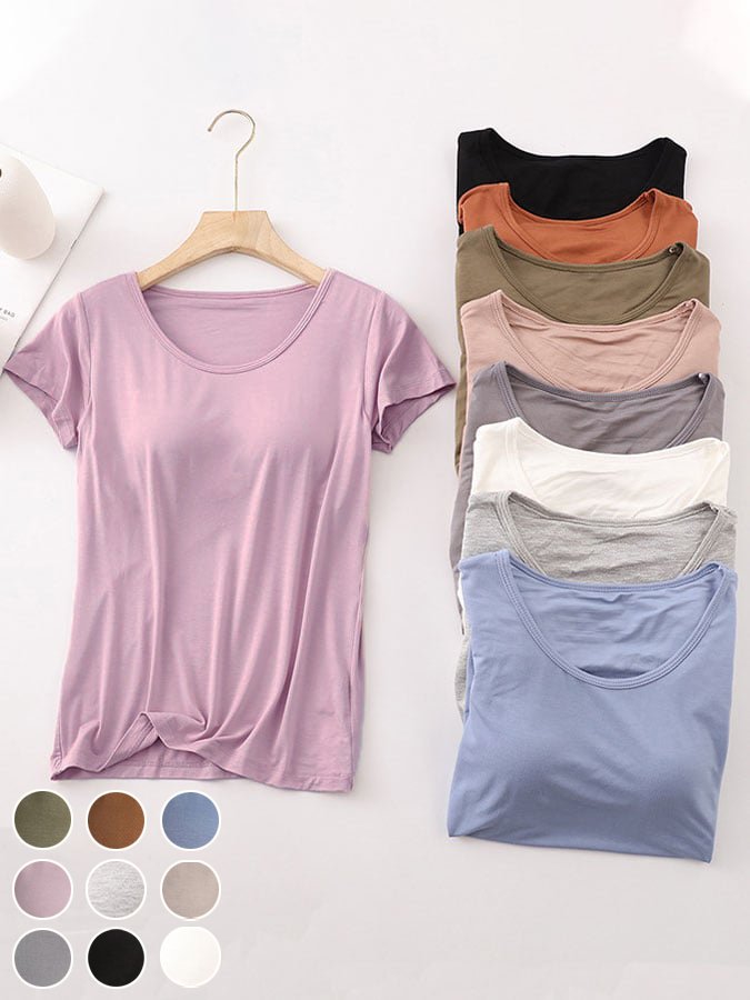 Women Plain Crew Neck Casual Short Sleeve T-shirt