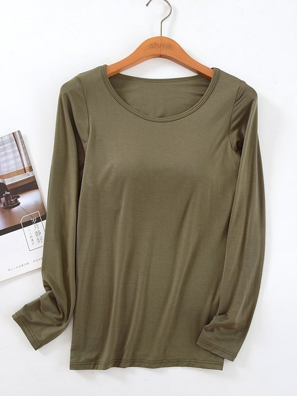 Women Plain Crew Neck Casual Long Sleeve T-shirt