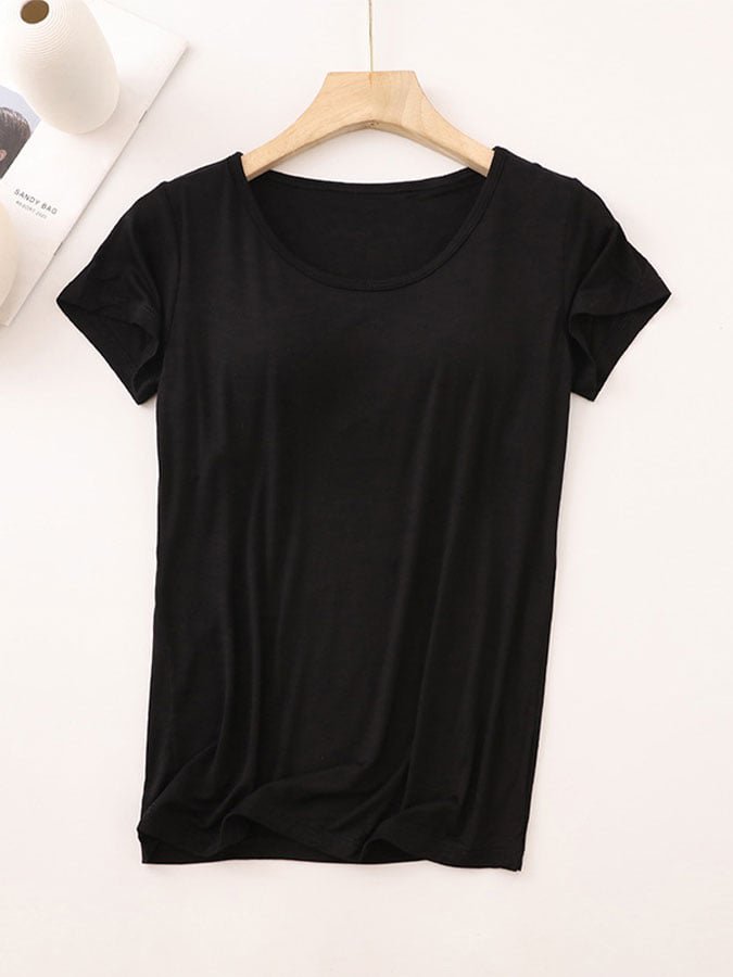 Women Plain Crew Neck Casual Short Sleeve T-shirt