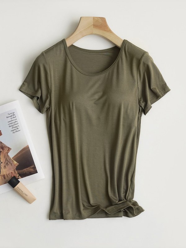 Women Plain Crew Neck Casual Short Sleeve T-shirt