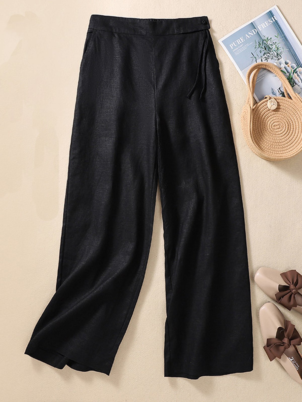 Casual Plain Loose Cotton Pants