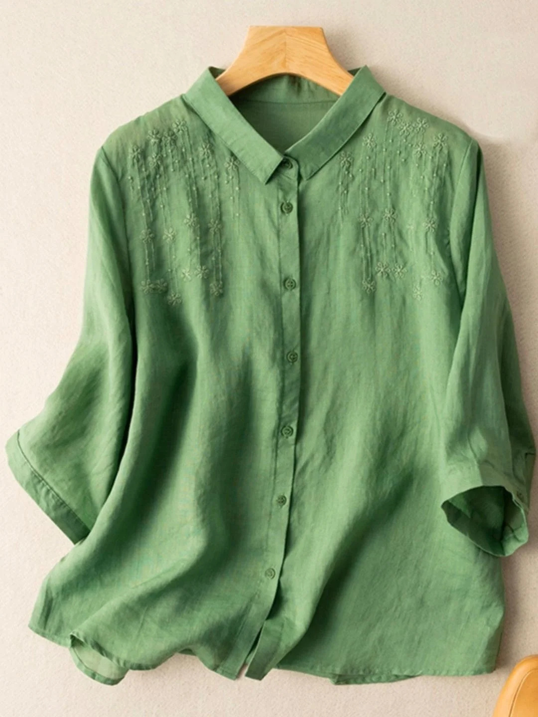 Shirt Collar Cotton And Linen Casual Blouse