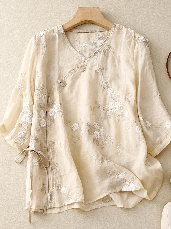 Casual Shirt Collar Loose Plain Blouse