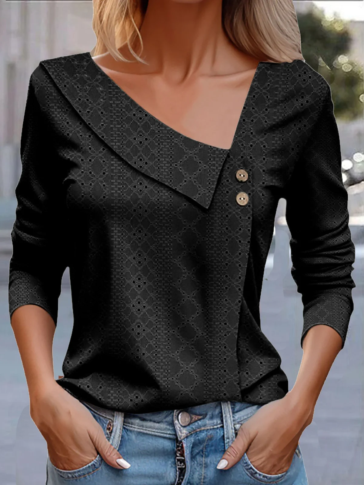 Women Plain Asymmetrical Casual Long Sleeve T-shirt