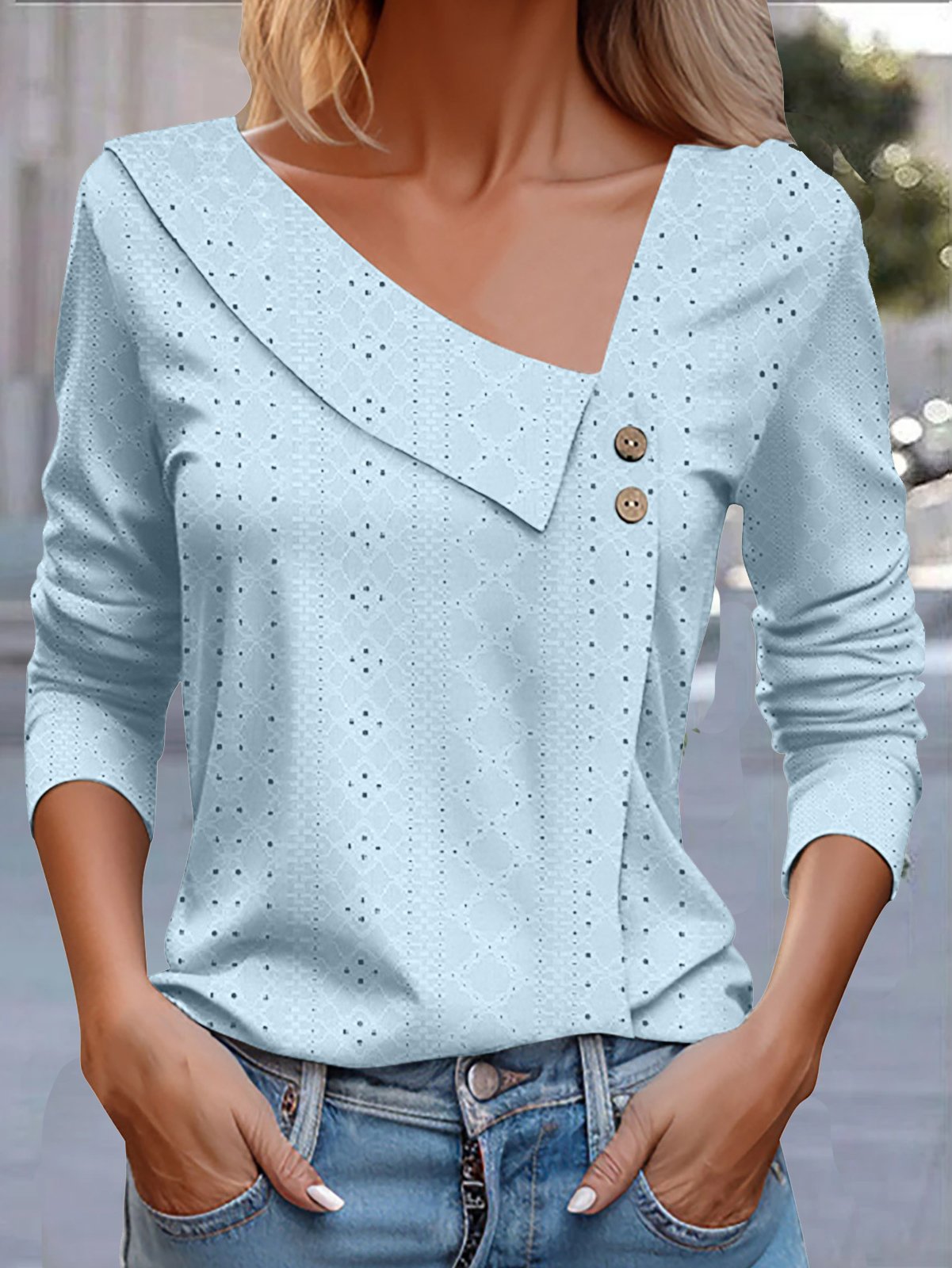 Women Plain Asymmetrical Casual Long Sleeve T-shirt