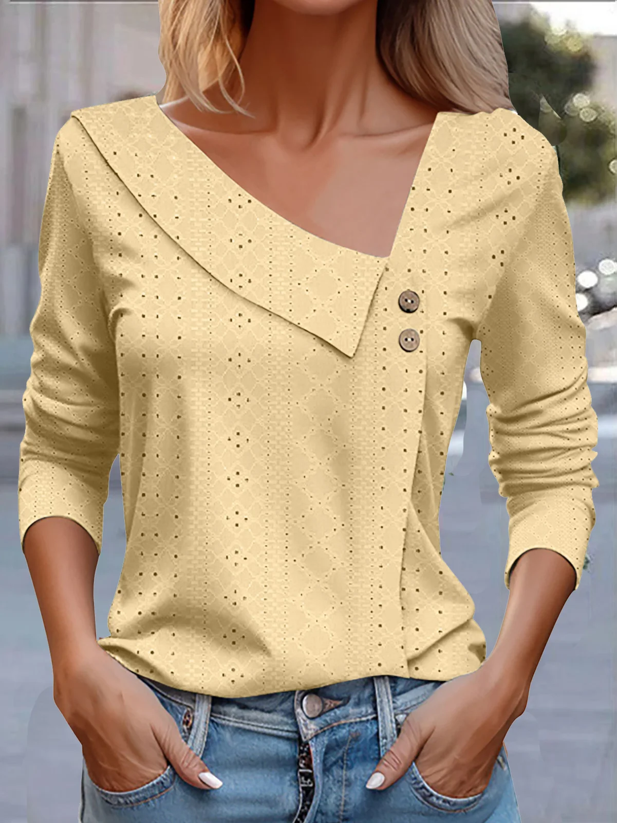 Women Plain Asymmetrical Casual Long Sleeve T-shirt