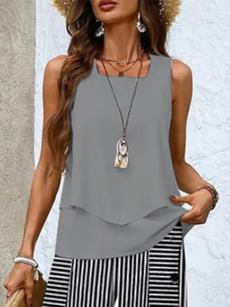 Grey Square Neck Striped Two Piece Set