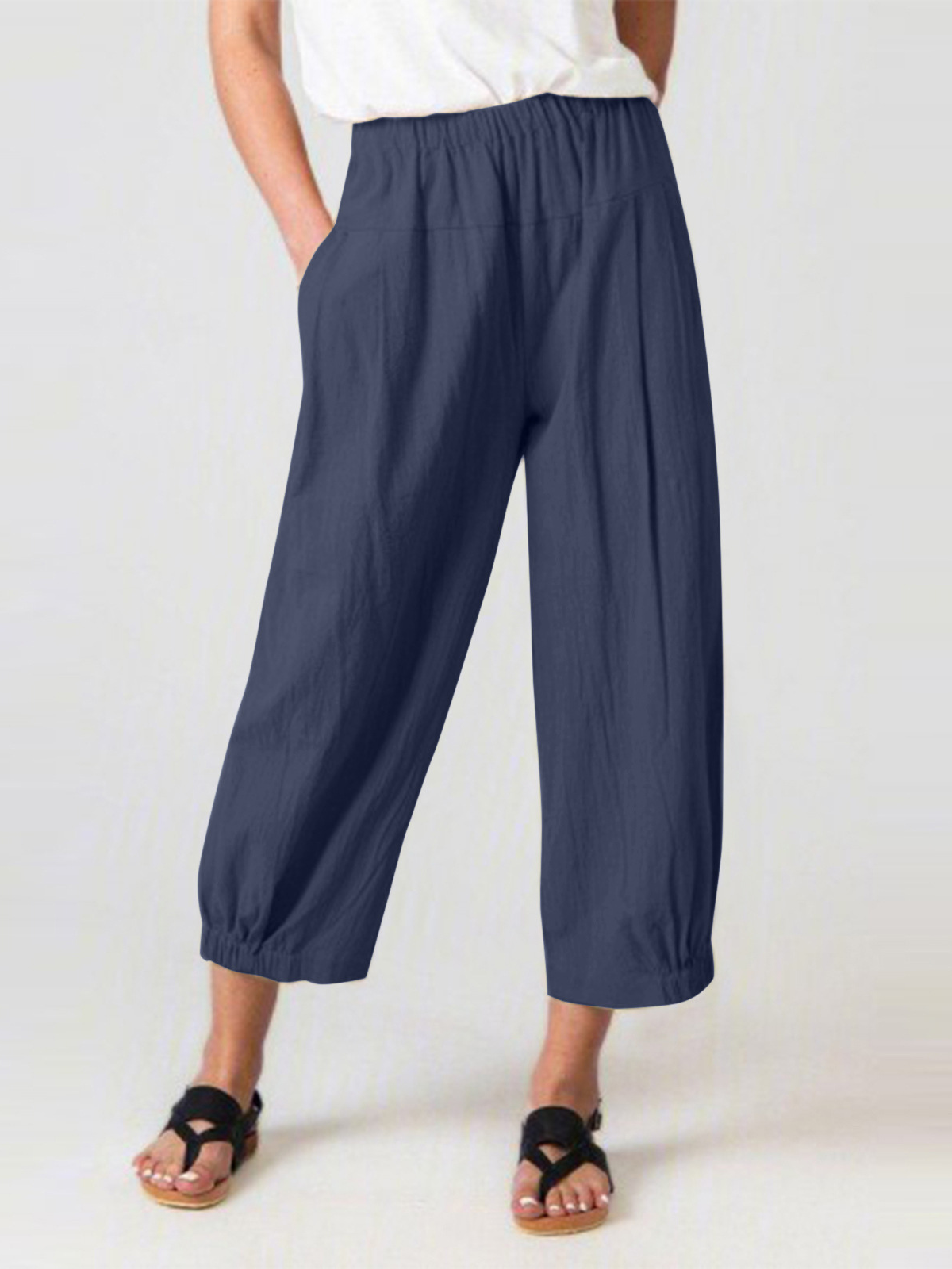 Plain Loose Casual Cotton Pants