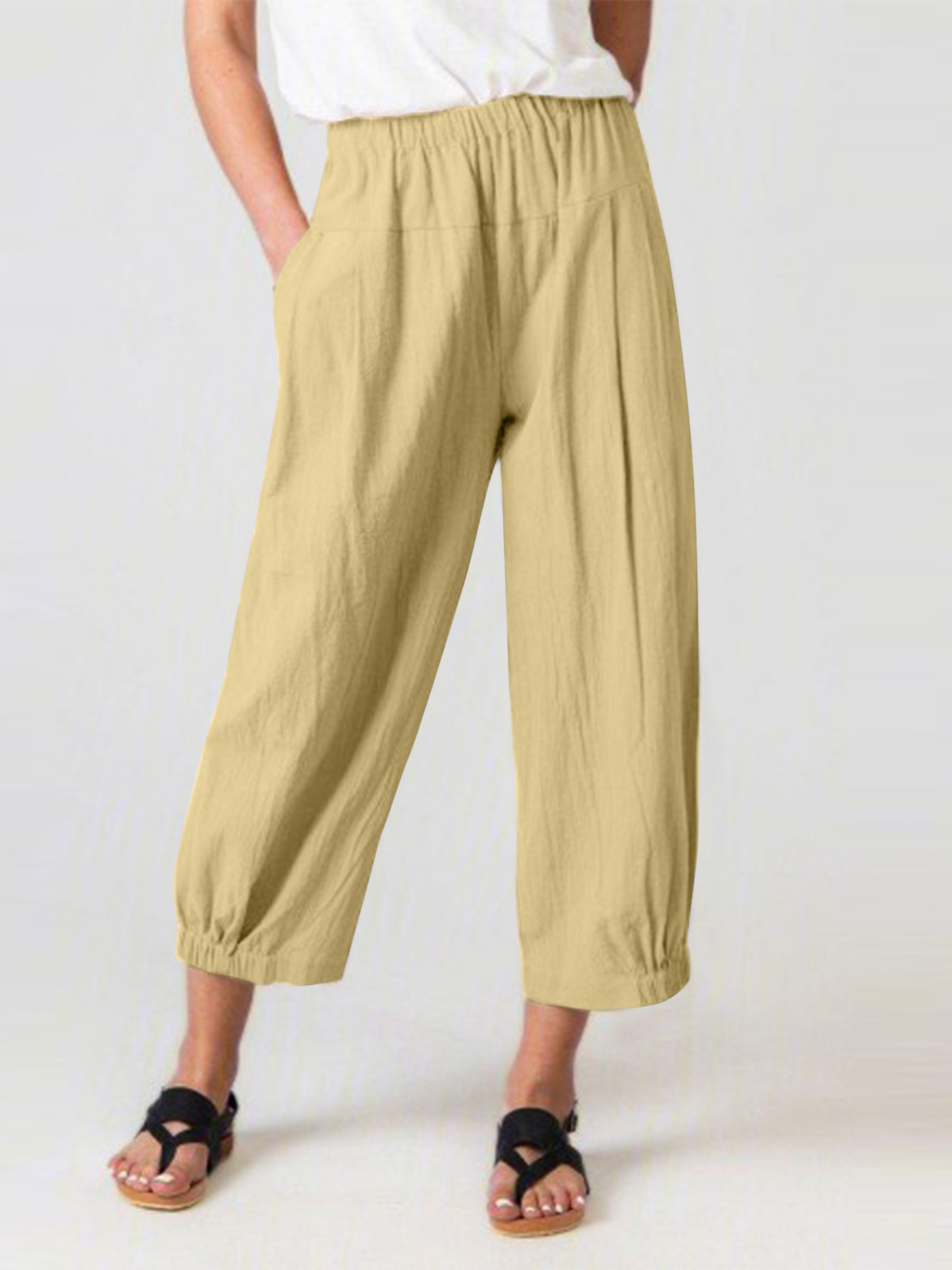 Plain Loose Casual Cotton Pants